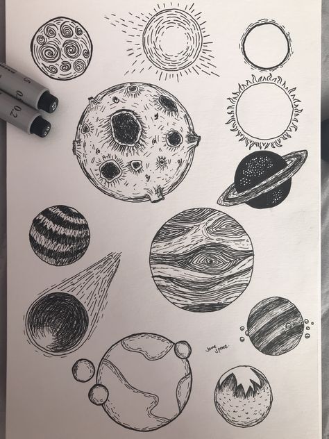 #pen #ink #planets Planet Tattoo, Planet Drawing, Ink Pen Art, Space Drawings, Spine Tattoos, The Solar System, Art Tattoos, Doodle Art Designs, Pencil Art Drawings