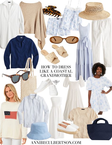 Coastal Blue Dress, Hamptons Style Clothes Summer, Modern Coastal Grandmother, Coastal Grandmother Blue Dress, Everyday Coastal Outfits, Coastal Hike Outfit, Coastal Grandmother Beach Outfits, Coastal Chic Dress, Coastal Grandma Outfits 2023