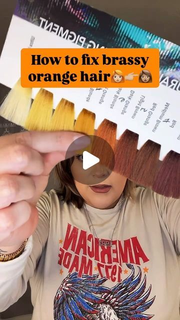 Isa🇲🇽Hair Education on Instagram: "SAVE this if you need help finding the right toner for ORANGE brassy hair👩🏼‍🦰👉🏼👩🏽 

Color goes off a number system:
Dark orange👩🏼‍🦰 level 6
Light orange🍊 level 7

💡Toner will NEVER turn orange hair to blonde, only getting lighter to yellow, pale yellow, or gold can be toned to blonde💁🏼‍♀️👉🏼👩🏼‍🦳 

#brassyhair #toninghair #howtotonehair #brassyhairfix #orangehair #hairtoning" Dark To Orange Hair, Orange Blonde Hair Color, Orange To Blonde Hair Color Correction, How To Fix Orange Hair After Bleaching, Toning Orange Brassy Hair, Dark Toner For Blonde Hair, Hair Toner Colors, Brassy Hair Color, Tone Yellow Hair