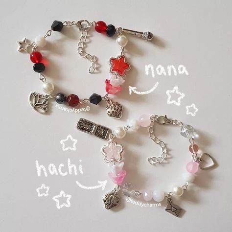 #nana #nanaanime #nanamanga #nanaosaki #nanakomatsu #hachi #anime #manga #beadedjewelry #aiyazawa Nana Anime Jewelry, Bracelet Y2k Aesthetic, Nana Jewelry Anime, Nana Matching Bracelets, Nana And Hachi Bracelet, Hachi Bracelet, Nana Matching, Y2k Fashion Women, Hachi Nana