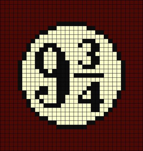 A pixel art template of the platform 9 and 3 quarters sign from Harry Potter.

Without any spoilers, this platform is accessed by wizards and witches to enter the 'wizarding world' of fantasy and magic. Pixel Art Easy Harry Potter, Pixel Drawing Harry Potter, Pixel Pattern Harry Potter, Crochet Grid Patterns Harry Potter, Pixel Art Pattern Harry Potter, Harry Potter Etamin, Harry Potter Grid Pattern, Harry Potter Pixel Art Grid, Harry Potter Crochet Ideas