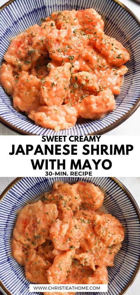 Japanese Ebi Mayo. Crispy fried shrimp tossed in a sweet tangy mayo sauce. A delicious, creamy and crispy shrimp dish that is easy to make at home. Perfect as a main for dinner or lunch with some steamed rice. Ready in just 30 minutes and I will be teaching you how to make ebi mayo step by step! #shrimp mayo recipes, shrimp seasoning recipes, recipes using cooked shrimp, shrimp dishes, #japanese shrimp, japanese food, japanese shrimp, shrimp recipes with mayo Mayo Shrimp Recipes, Mayo Shrimp Chinese, Shrimp Mayo Recipes, Japanese Prawn Recipe, Miso Shrimp Recipes, Asian Fried Shrimp Recipes, Japanese Shrimp Recipe, Shrimp Seasoning Recipes, Recipes Using Cooked Shrimp