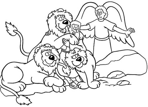 Daniel Saved from an Angel in Daniel and the Lions Den Coloring Page Daniel And The Lions Den, Daniel In The Lion's Den, Daniel And The Lions, Sunday School Coloring Pages, Lion Coloring Pages, Lion's Den, Bible Story Crafts, Flag Coloring Pages, Preschool Bible