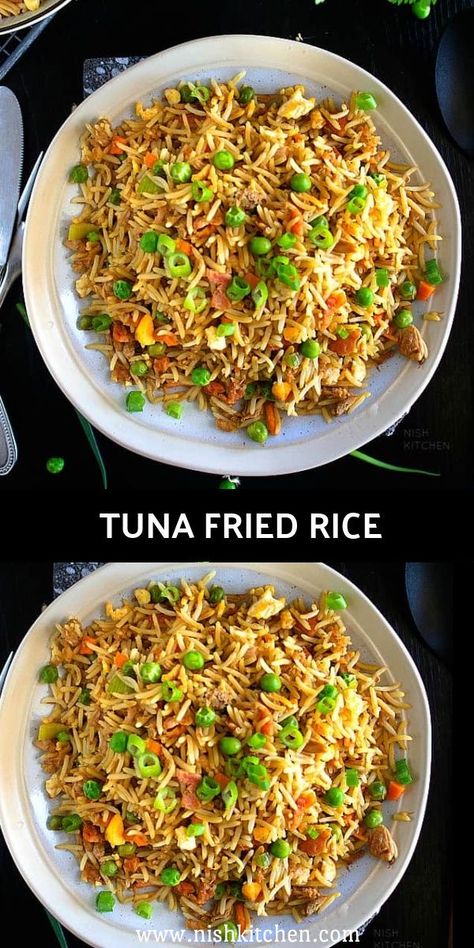 Canned Tuna Fried Rice Recipes With Tuna, Rice And Tuna, Fried Rice Video, Tuna Fried Rice, Savoury Rice Recipe, Easy Tuna Recipes, Eggs And Veggies, Healthy Tuna Recipes, Tuna Dinners