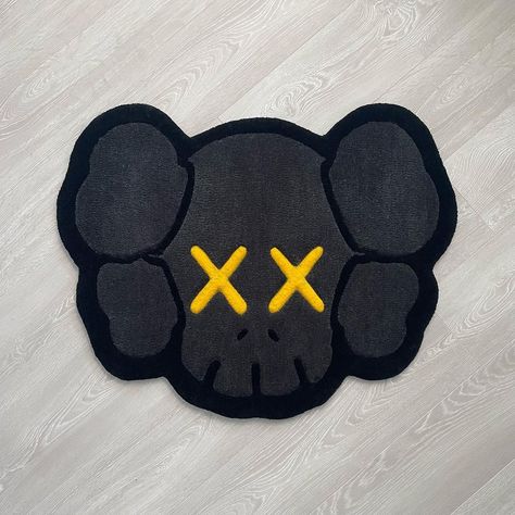 Kaws Tufted Rug, Kaws Carpet, Murakami Flower Rug, Kaws Rug, Kaws Figurine, Men’s Bedroom Ideas, Bedroom Decor For Men, Murakami Flower, Hypebeast Room