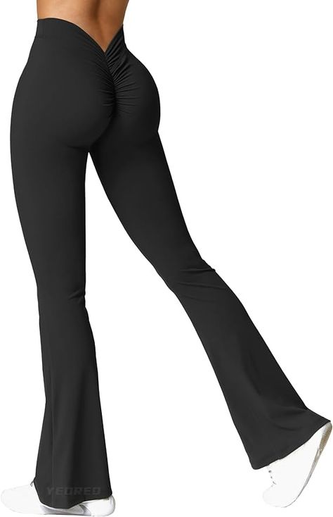 Amazon.com: YEOREO Scrunch Flare Leggings Daze V Back Butt Lifting Wide Leg High Waist 31.5" Gym Workout Yoga Pants : Clothing, Shoes & Jewelry Waist Gym Workout, Flares Leggings, Workout Yoga Pants, Flare Yoga Pants, Flare Legging, Font Alphabet, Leggings Gym, Flared Leggings, Tattoos For Daughters