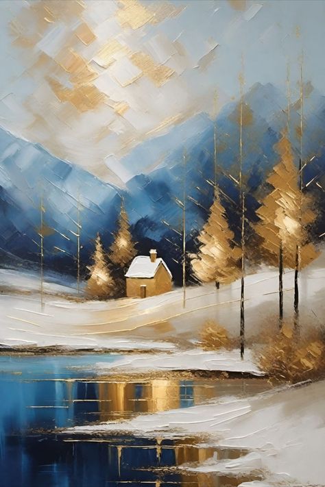 Christmas Painting, Christmas Scenery, Winter Painting, Christmas Art, Winter Landscape Abstract Winter Art, Winter Landscape Acrylic Painting, Abstract Winter Painting, Christmas Paintings On Canvas Acrylics, Christmas Landscape Painting, Scenery Winter, Saved Pictures, Couch Ideas, Paintings Ideas