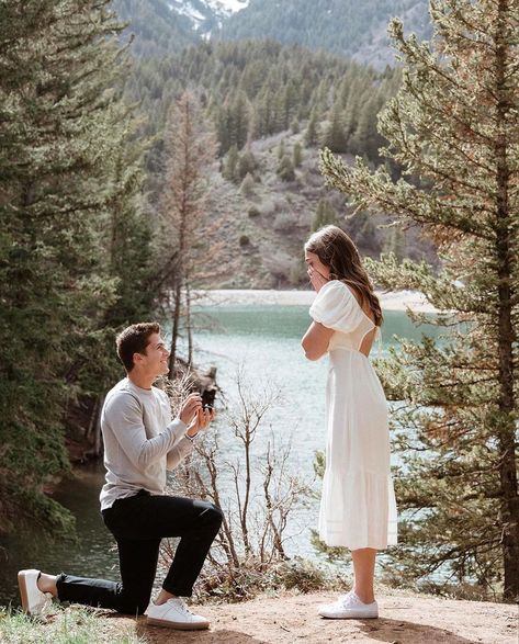 Utah Valley Bride on Instagram: “Engaging moments. 💍✨🎉 Thanks for tagging us in this sweet scene, @liv.sandor! Congrats on your beautiful engagement! 💋🎉 • • Photo:…” Christian Proposal Ideas, Proposal Dress Engagement, Proposal Engagement Aesthetic, Outside Proposal Ideas, Proposal Pictures Photography, Private Engagement Proposal, Casual Proposal, Simple Engagement Proposal Ideas, Lakeside Proposal