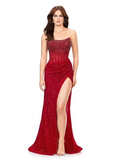 Red strapless dress