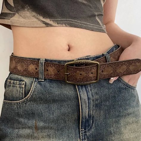 42614129361092 Y2k Belt, Cowgirl Belts, Ikat Pinggang, Luxury Belts, Style Hip Hop, Estilo Hip Hop, Brown Belt, Classic Jeans, Spice Girls