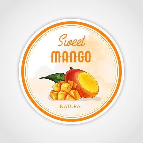 Vector round label or sticker design in ... | Premium Vector #Freepik #vector #jam-label #fruit-sketch #mango-fruit #mango Mango Vector, Jam Label, Mango Jam, Text Bubble, Vintage Words, Doodle Coloring, Autumn Stickers, Round Labels, Borders For Paper