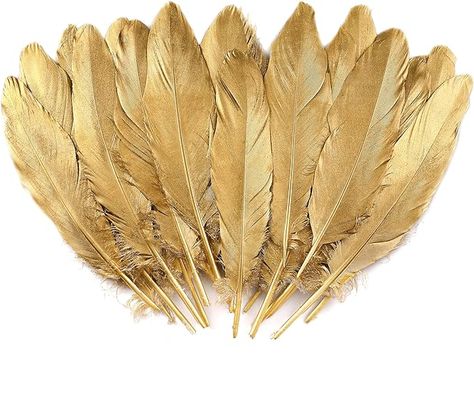 Amazon.com: Larryhot Gold Goose Feathers for Cfafts - 6-8 inch 60 pcs Natural Feathers for Wedding Party Decorations,DIY Crafts and Clothing Accessories (Gold) : Arts, Crafts & Sewing Fantasia Diy, Halloween Costume Wedding, Wedding Party Decorations Diy, Golden Feather, Wedding Party Centerpieces, Kids Handicraft, Mascaras Halloween, Large Feathers, Diy Halloween Costume