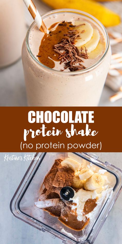 This Chocolate Protein Shake is deliciously thick and creamy. It's made with wholesome ingredients and no protein powder. This protein shake is refreshing and satisfying, perfect for breakfast or a post-workout snack. Protein Smoothie No Powder, Healthy Smoothie Recipes No Protein Powder, Protien Smoothies Recipes No Powder, High Protein Chocolate Smoothie, Protein Smoothies Without Powder, Chocolate Protein Smoothie Recipes, Fresca Recipes, Easy Protein Smoothie Recipes, Chocolate Breakfast Smoothie