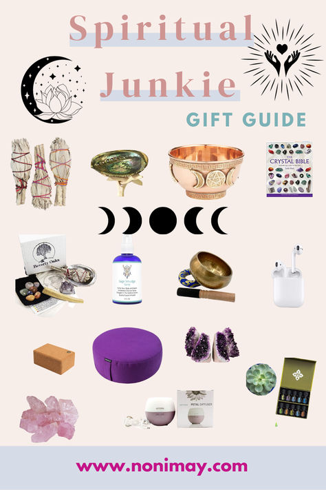 Looking for a gift for a spiritual person or wellness girlie gift? This is your guide! They will love the gift ideas from this guide, so head over quick! Bohemian Gift Ideas, Spiritual Christmas Gifts, Natural Spiritual Jewelry As A Gift, Spiritual Crystal Jewelry As A Gift, List Of Spiritual Gifts, Holistic Crystals As Gifts, Spiritual Amazonite Jewelry Gift, Wellness Girlie, Spiritual Girl