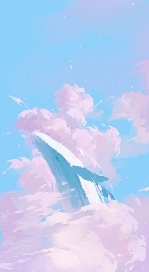 Whale Phone Wallpaper, Kokomi Wallpaper, Cocoppa Wallpaper, Whale Art, Cool Wallpapers Cartoon, Fantasy Art Landscapes, Pink Clouds, Dessin Adorable, Kawaii Wallpaper