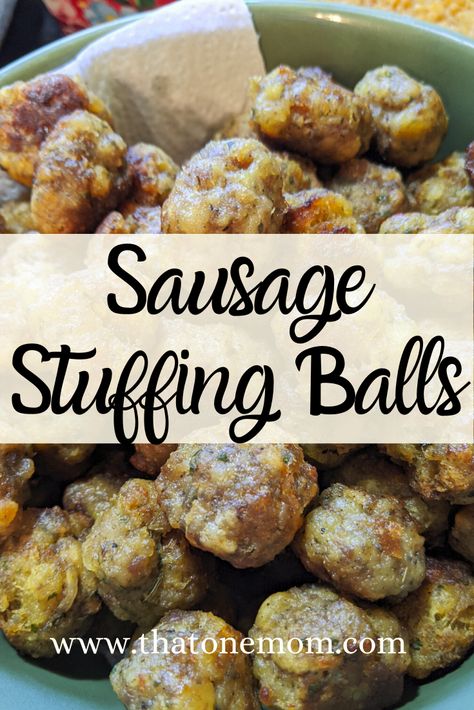 Sausage Balls Thanksgiving, Sausage Balls Stove Top, Breakfast Sausage Appetizer Recipes, Stovetop Sausage Balls, Sausage Stuffing Balls Thanksgiving, Stove Top Stuffing Appetizers, Sausage Stuffing Balls Recipe Easy, Sausage Balls Made With Stove Top Stuffing, Sausage Dressing Balls