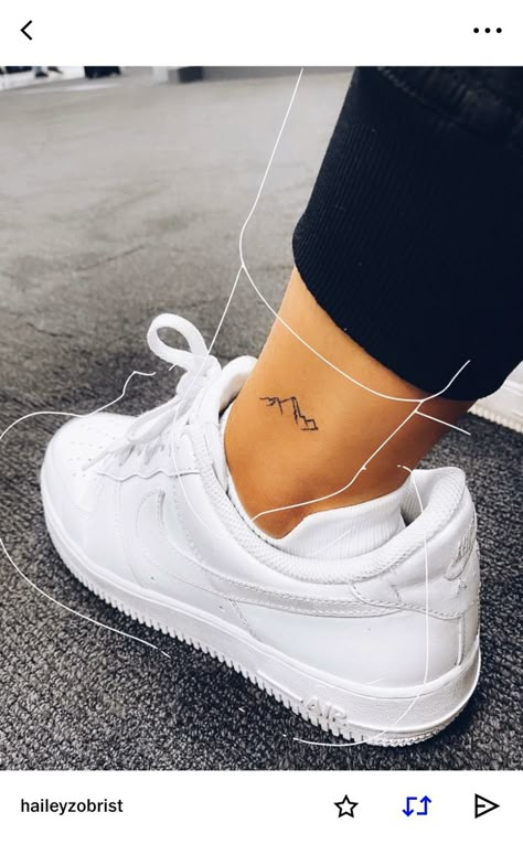 Mountain Tattoo Placement For Women, Mountains On Ankle Tattoo, Mountain Tattoo Back Shoulder, Dainty Mountain Tattoo Simple, Mountain Tattoo Dainty, Mountain Tattoo On Ankle, Simple Colorado Tattoo, Mount Baker Tattoo, Simplistic Mountain Tattoo