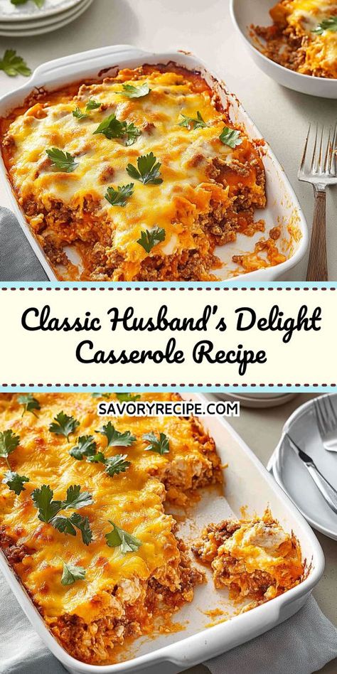 Looking for a comforting and hearty meal that your family will love? This Classic Husband’s Delight Casserole Recipe combines ground beef, creamy sauces, and savory toppings for a truly satisfying dish. Don't forget to save this easy ground beef recipe for your next dinner inspiration! Husbands Delight Casserole, Husbands Delight, Creamy Sauces, Ground Beef Recipe, Savory Recipe, Easy Ground Beef, Cream Cheese Eggs, Ground Beef Recipes Easy, Dinner Inspiration