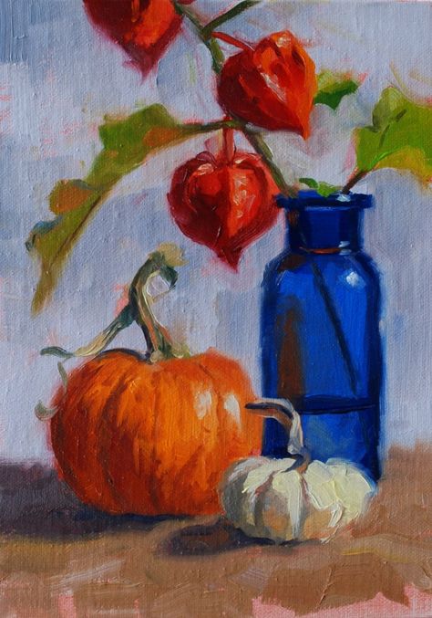 Squeeze In - Paint Out: No. 517 Autumn Still Life 2 Autumn Still Life, Intro To Art, Life Reference, Craft Cupboard, Fall Drawings, Still Life 2, Perspective Drawing Architecture, Chinese Lantern, Oil Pastel Paintings