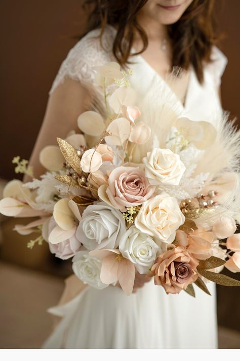 Lings Moment Bouquet, Beige Theme Wedding, Beige Theme, Vintage Bouquet Wedding, Wedding Tools, Wedding Flower Packages, Handmade Bouquets, Chiffon Ribbon, Beige Wedding