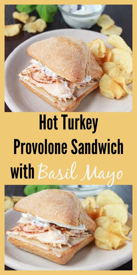 Our Hot Turkey Provolone Sandwich with Basil Mayo Recipe tastes like your favorite deli sandwich that is so simple to make at home! Oh and we can not forget the Basil Mayo! I like to use olive oil mayonnaise then add the finely sliced fresh basil leaves, some salt and pepper, and a splash of fresh lemon juice! You’ve simply gotta make one to enjoy with me. || cookingwithruthie.com #turkeysandwich #basilmayo #simpleanddelicious Basil Mayo Recipe, Provolone Sandwich, Basil Mayo, Deli Style Sandwiches, Olive Oil Mayonnaise, Hot Turkey Sandwiches, Hot Sandwich Recipes, Turkey Sandwiches Recipes, Ciabatta Roll