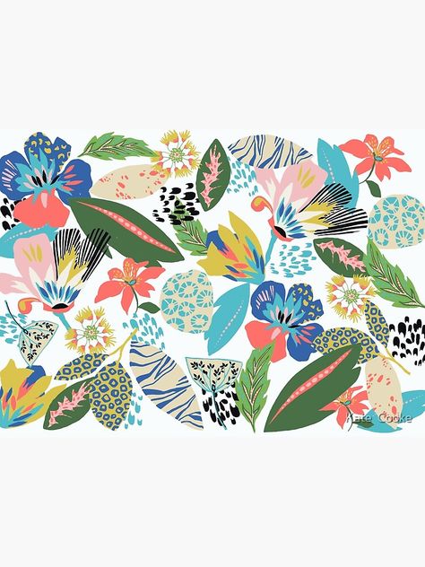 "Funky floral" Art Board Print by katemcooke | Redbubble Textile Print, Pattern Sewing, Blouse Pattern Sewing, Hand Paint, Print Trends, Blouse Pattern, Graphic Patterns, A Pattern, Flowers And Leaves