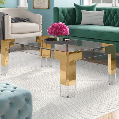 Acrylic Center Table, Miami Apartment, Den Ideas, Acrylic Coffee Table, Color Table, Acrylic Furniture, Gold Coffee, Wayfair Furniture, Glass Top Coffee Table