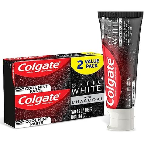 Colgate Optic White with Charcoal Whitening Toothpaste, Cool Mint Flavor, Safely Removes Surface Stains, Enamel-Safe for Daily Use, Teeth Whitening Toothpaste with Fluoride, 2 Pack, 4.2 Oz Tube Colgate Optic White, Mint Toothpaste, Colgate Toothpaste, Charcoal Toothpaste, Teeth Whitening Toothpaste, Gum Care, Stained Teeth, Whitening Toothpaste, Teeth Care