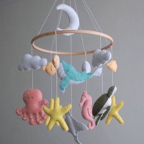 Baby Mobile Arm, Hanging Crib Mobile, Whale Mobile, Fish Mobile, Ocean Nursery Decor, Hanging Crib, Mobile Crib, Nautical Nursery Decor, Sea Baby Shower