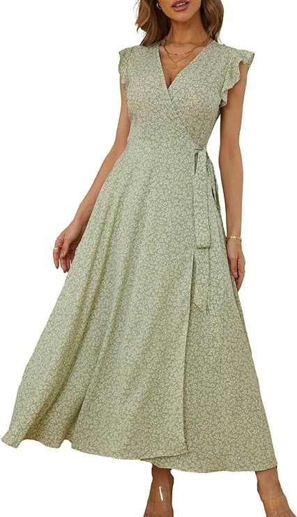 Amazon.com: CUPSHE Women's Summer Wrap Maxi Dress Casual Ruffle Sleeves Floral Tie Waist Ruffle Sage Green, M : Clothing, Shoes & Jewelry Summer Dre, Maxi Dress Casual, Green Summer Dresses, Southern Ladies, Summer Wraps, Wrap Maxi Dress, Maxi Dresses Casual, Ruffle Sleeves, Maxi Wrap Dress