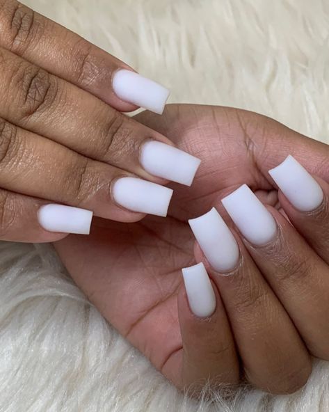 Short White Matte Nails, Matt White Nails, White Medium Nails, Square White Nails, Plain Acrylic Nails, Matte White Nails, Long Acrylic, Square Acrylic Nails, Luxury Nails