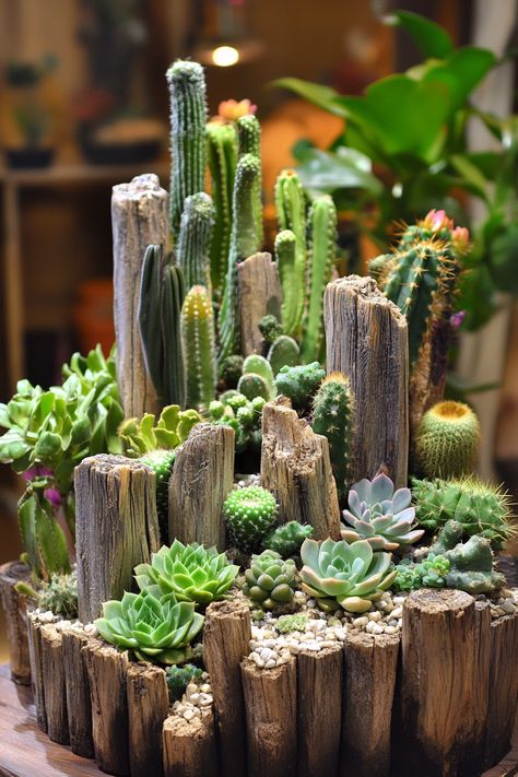 Explore creative cactus and succulent combo ideas to elevate your space! These low-maintenance plants thrive with minimal water and can brighten up any corner. #Cactus #Succulents #PlantCare Small Succulent Arrangements, Porch On A Budget, Cactus Arrangements, Mini Cactus Garden, Succulent Planting, Outdoor Decor Ideas, Garden Cactus, Succulent Display, Yellow Cottage