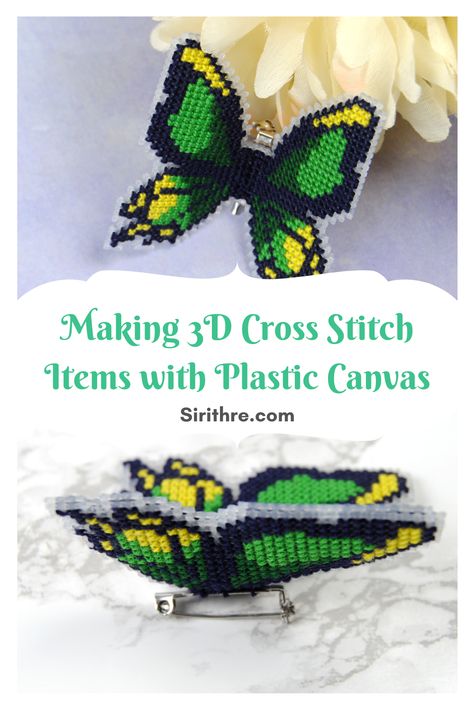 Useful Plastic Canvas Projects, Plastic Canvas Cross Stitch Patterns, Cross Stitch Plastic Canvas Ideas, What To Do With Cross Stitch Projects, Plastic Canvas Butterfly, Plastic Cross Stitch, Plastic Canvas Projects, Plastic Canvas Cross Stitch, Cross Stitch 3d