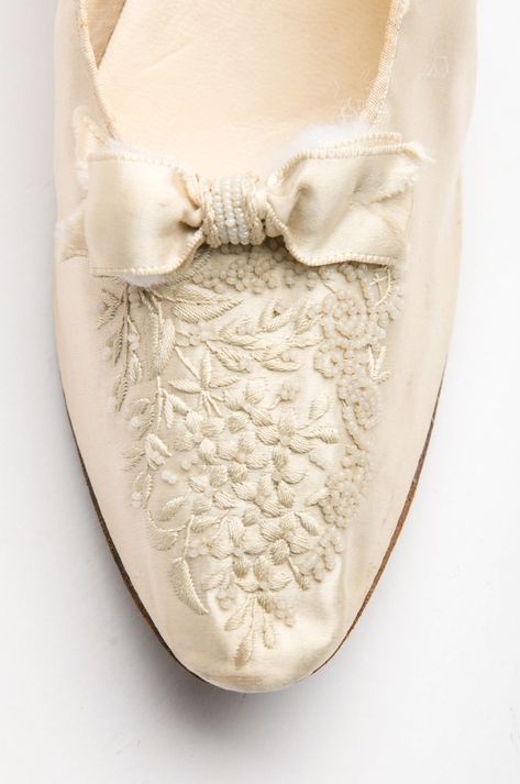 Satin shoes, c. 1892 | White satin shoes, c. 1892. The silk … | Flickr Diamond Tiara, Satin Shoes, Embroidered Shoes, Cream Shoes, Vanilla Cream, Historical Clothing, Marie Antoinette, Historical Fashion, Vintage Shoes