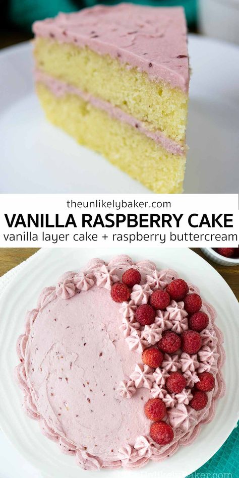 Filling For Vanilla Layer Cake, Vanilla Cake With Raspberry Buttercream, Raspberry Buttercream Cake, Vanilla Raspberry Cake Recipe, Vanilla And Raspberry Cake, Fillings For Vanilla Cake, Raspberry Vanilla Cake, Vanilla Cake Raspberry Filling, Vanilla Cake With Raspberry Filling