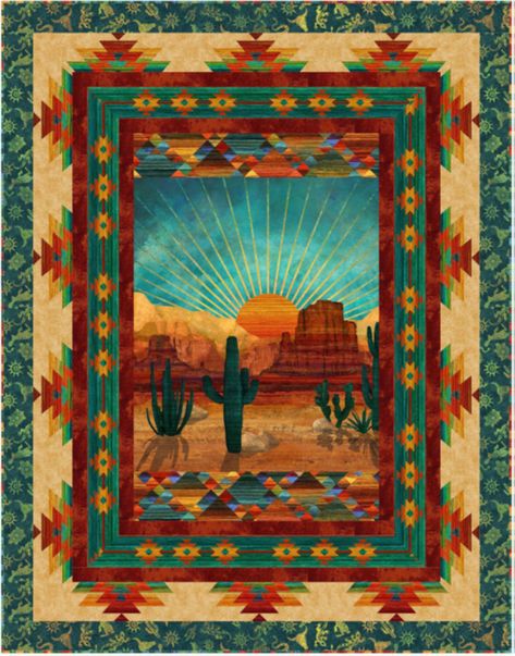 Desert Sunrise Quilt Kit 52 x 66 Southwestern Quilts Southwest Style, Timeless Treasures Panel Quilts, Native American Quilts Patterns Southwest Style, Southwest Quilt Blocks, Western Quilt Ideas, Southwestern Quilt Patterns, Southwest Quilt Patterns, Desert Quilt, Sunrise Quilt