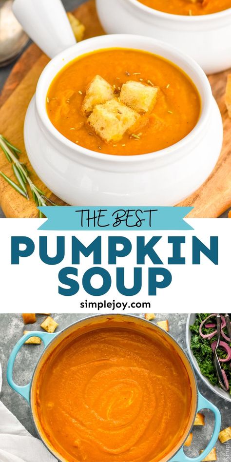 Pumpkin Soup is the perfect fall side dish. Made with simple ingredients, this healthy recipe is a must-make this autumn. Canned Pumpkin Soup Recipe Easy, Pumpkins Soup Recipes, Fresh Pumpkin Soup Recipe Easy, Sweet Pumpkin Soup, Pumpkin Recipes Soup, Pumpkin Side Dish Recipes, Healthy Pumpkin Soup, Pumpkin Soup Recipes, Pumpkin Guts Recipe