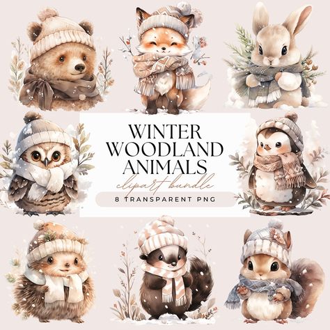 Woodland Winter, Cute Winter Animals Illustration, Winter Owl Illustration, Fox Winter Art, Winter Woodland Illustration, Winter Woodland Animals Illustration, Forest Animals Illustration, Woodland Animal Art, Christmas Forest