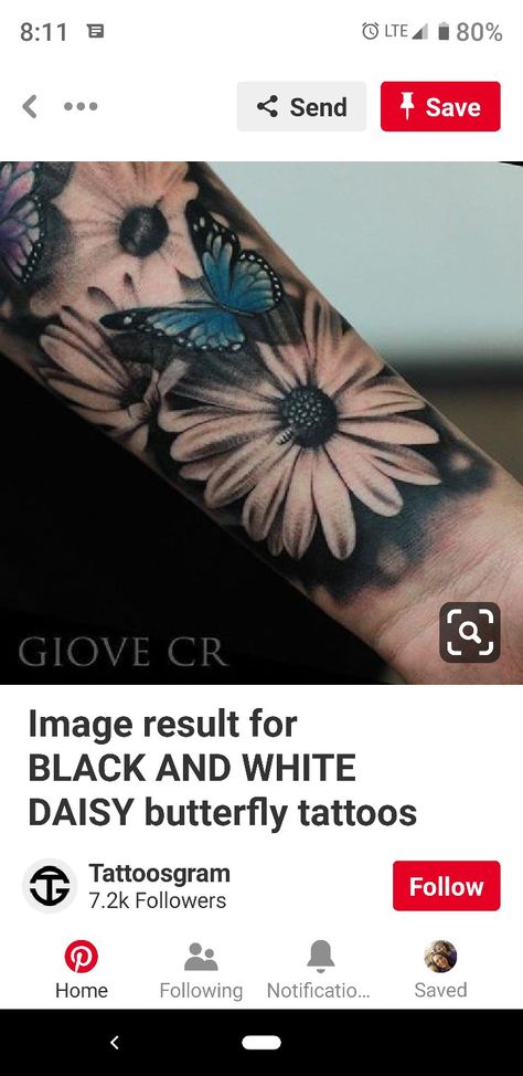 Bicep Tattoo Women, White Butterfly Tattoo, Gerber Daisy, Daisy Tattoo, Bicep Tattoo, Gerber Daisies, Gerbera Daisy, Mom Tattoos, White Butterfly