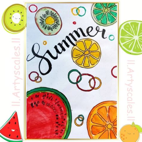 Summer journal Summer Vacation Homework Ideas, Assignment Decoration Ideas, Summer Season Drawing, Chart Paper, Holiday Homework, Summer Journal, School Kids Crafts, Front Page Design, Paper Decoration