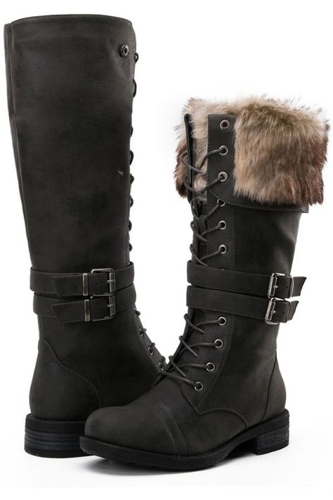 High Combat Boots, Knee High Combat Boots, Black Snow Boots, Black Winter Boots, Knee Length Boots, Winter Fashion Boots, Black Combat Boots, Lace Up Combat Boots, Warm Boots