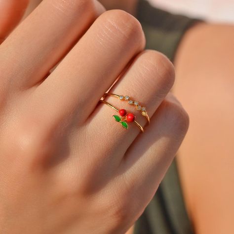 Adjustable Cherry Ring https://www.aihoop.com #accessories #jewellery #aihoop Cherry Ring, Cute Ring, Minimal Color, Knuckle Ring, Belly Piercing, Knuckle Rings, Ring Sale, Men Earrings, Women Ring