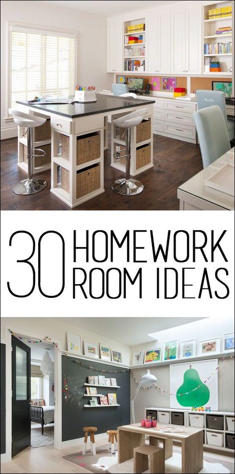 30 Homework Room Ideas - love this idea for a small room in the house! Great place to do homework, crafts, read, etc!! Work Room Ideas, Room Ideas Office, Kids Homework Room, Kids Homework Station, Homework Space, Homeschool Room Design, Craft Room Ideas, Homework Room, Kids Craft Room