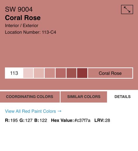 Paint swatch for a rose color Coral Rose Sherwin Williams, Zyla Colors, Sherwin Williams Paint, Red Paint Colors, Bedroom Updates, Coral Rose, Decorating Inspiration, Paint Samples, Red Paint