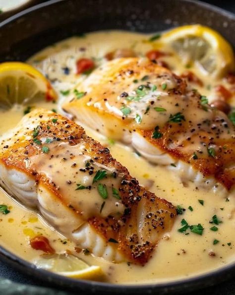 Puget Sound Lingcod Fishing group | Ocean's Delight: Crisp Fish Fillets in Luscious Cream 🐟😋 Lingcod Recipe, Cod Fish Recipes, Seafood Dish Recipes, Fish Recipes Baked, Fish Fillets, Louisiana Recipes, Work Meals, Cod Fish, White Fish