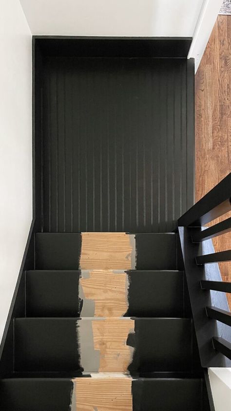 Easy DIY Stair Remodel (Step-by-Step Tutorial) Black Painted Stairs, Stairway Makeover, Old Stairs, Diy Stairs Makeover, Redo Stairs, Diy Staircase Makeover, Stairs Makeover Ideas, Black Staircase, Stair Renovation