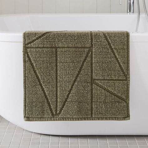 Organic Triangle Sculpted Bath Mat, Midnight, 17"x25" | West Elm Modern Bath Mat, West Elm Kids, Charm Quilt, Striped Shower Curtains, Distressed Texture, Bath Linens, Bath Mat Rug, Geometric Lines, Key Details