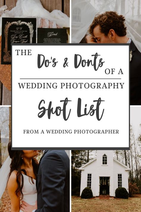 Must Take Wedding Photos, Wedding Photo Checklist Photography, Wedding Videographer Must Have Shots, Taking Wedding Pictures Tips, Photography List Wedding, Wedding Photo Wish List, Photographer List For Wedding, Wedding Photo Pose List, Must Capture Wedding Photos