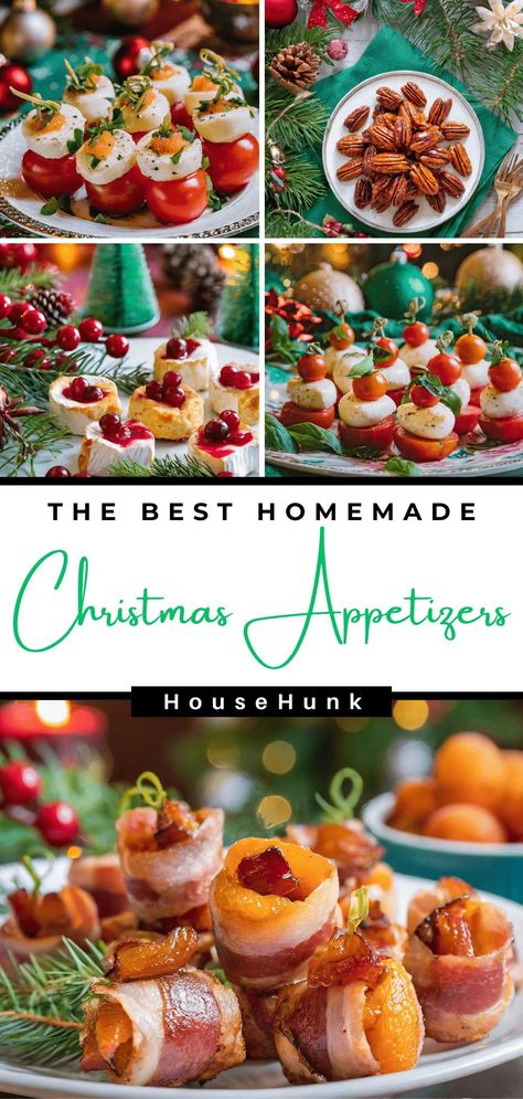 Elevate your holiday spread with these Christmas appetizers! From savory bites to sweet delights, these easy recipes are perfect for festive gatherings. Delight your guests and make this Christmas one to remember. #ChristmasAppetizers #HolidayRecipes #FestiveFood Christmas Party Hors Doeuvres Easy, Christmas Themed Hors D'oeuvres, Elegant Christmas Appetizers Party, Christmas Party Recipes For A Crowd, Christmas Cocktail Appetizers, Elegant Holiday Appetizers, Christmas Party Menu Ideas Appetizers, Christmas Appetizers Fancy, Gourmet Christmas Appetizers