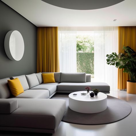 Grey Walls Curtain Ideas, Living Room Yellow Curtains, White And Yellow Living Room, Gray And Yellow Living Room, Yellow Curtains Living Room, Curtains For Grey Walls, Grey And Yellow Living Room, Yellow Decor Living Room, Yellow Throw Pillow